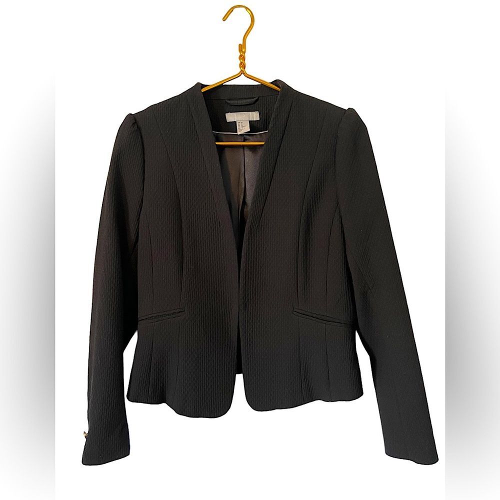 H&M‎ Black Textured Knit Blazer, Size 12
